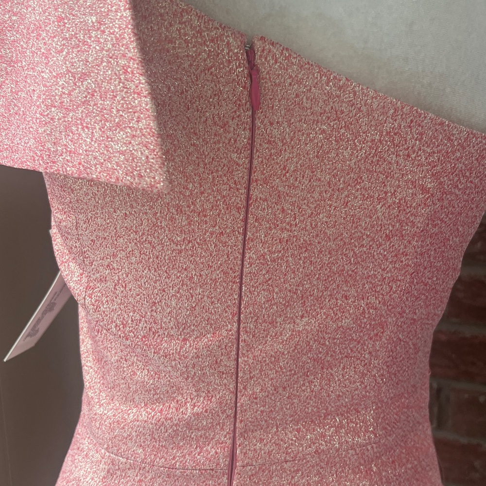Teri Jon Pink Shimmering One Shoulder Bow Cocktail Dress Size 2 NWT - Picture 7 of 11